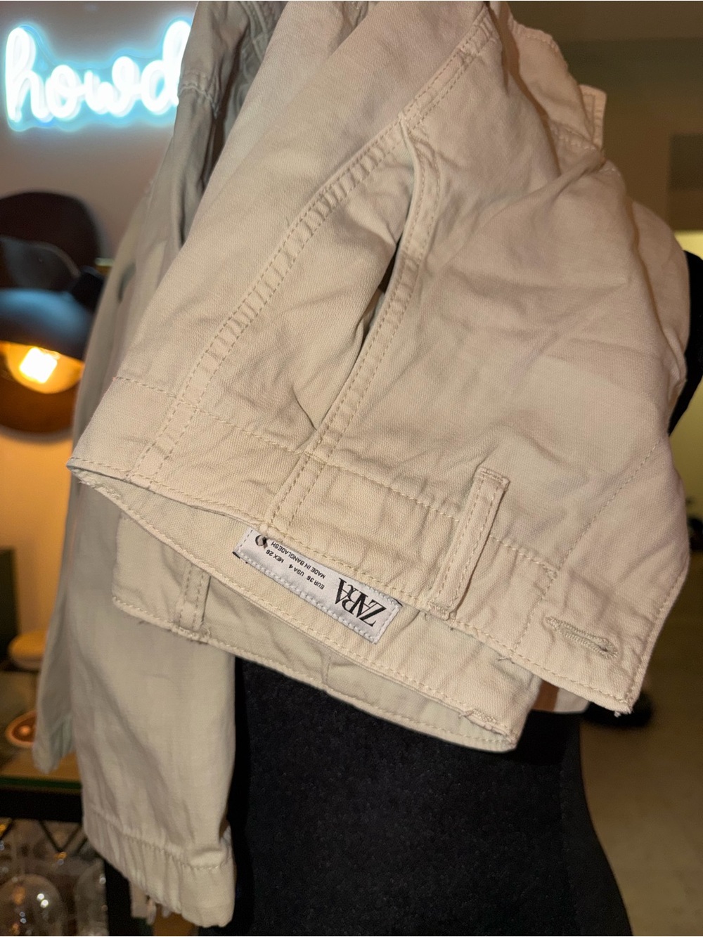 ZARA Beige/Cream Utility Cargo Pants with Pocket Details